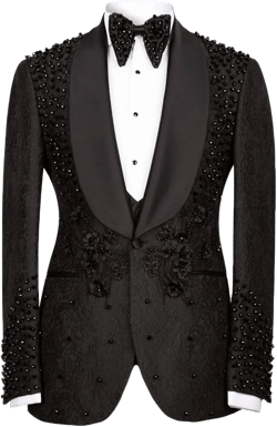 Tailored Men's Tuxedo Groom Wear Wedding Luxury Applique Beads Slim One Button Blazer Dress Jacket for Prom Dinner Black 3X-Large