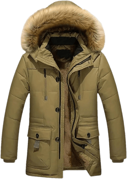 Men's Mid To Long Plus Size Hooded Cotton Jacket, Detachable Hooded Thick Warm Jacket X-Large Khaki