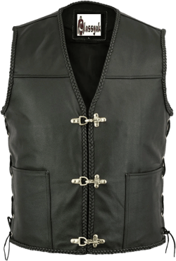 Classyak Men's Fashion Real Leather MotorCycle Vest Waist Coat 4X-Large Real Leather Black