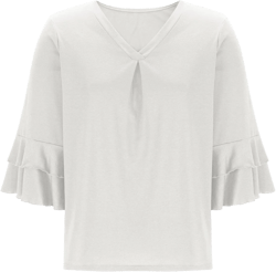 Plus Size 3/4 Length Sleeve Womens Tops V Neck Casual Tunic Tops Ruffle Pleated Shirts Dressy Blouse Summer Outfits at Amazon Women’s Clothing store