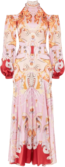 Carline-print cold shoulder dress