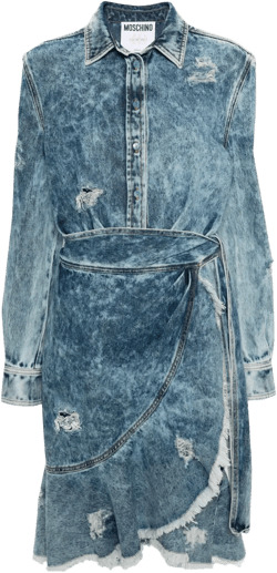 wraparound distressed-denim dress