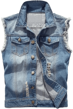 Men's Casual Lapel Denim Vest Jacket Vintage Plus Size Sleeveless Ripped Jeans Vests Hip Hop Jean Waistcoat Large Light Blue