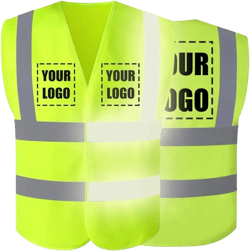 YOWESHOP Hi Vis Safety Vest Customize Your Logo Protective Workwear With Reflective Strips Unisex Neon Yellow (Xl)