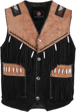 NAYA Leather Men's Cowboy Suede Fringed Beaded Vest, Native American Western Style (US, Alpha, Medium, Regular, Regular, brown) at Amazon Men’s Clothing store