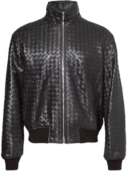 Bottega Veneta Men's Black Intrecciato Stand-Collar Regular-Fit Leather Jacket
