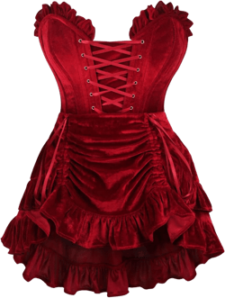 Daisy corsets Womens Top Drawer 2 Pc Dark Red Velvet Lace-up Corset & Skirt Set - Luxury Brand 4X Red