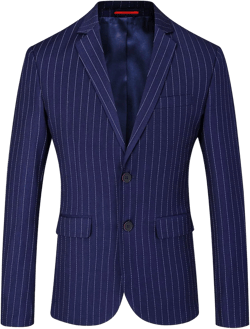Mens Slim Fit Casual Blazer Two Button Striped Suit Jacket Navy 36