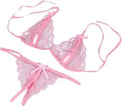 Lingerie For Women Sexy 2 Piece Set Sheer Bra and Panty Floral Lace Mesh Sleepwear Bralette G-String Underwear A02 Pink Large