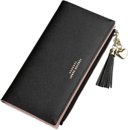 Wallets For Women Credit Card Holder Slim Coin Purse Thin Large Capacity Zip Clutch Cute Minimalist Leather Cell Phone Case For Girls Ladies (Black)