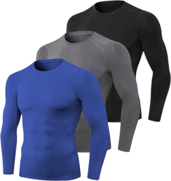 doorslay 3 Pack Compression Shirts for Men, Thermal Long Sleeve Athletic Undershirt, Base Layer Gear Tshirt for Workout Tops Black Blue Grey Large