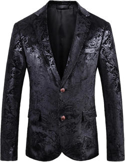 Men's Floral Pattern Tuxedo Blazer Long Sleeve Formal Slim Fit 1 Button Suit Jacket for Party Wedding Black 58