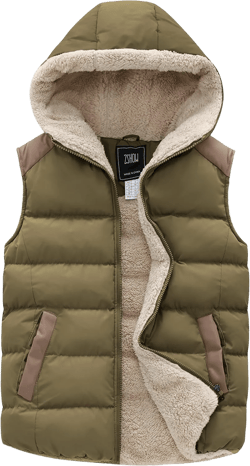 ZSHOW Women's Outerwear Vest Casual Thicken Qulited Winter Puffer Vest Hooded Warm Fleece Jacket Large Army Green