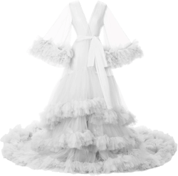 Fanjian Puffy Tulle Robe Long Lingerie Bridal Robe Baby Shower Photography XX-Large I-white