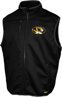 2Bhip NCAA Missouri Tigers Adult Mens College Black Mock Neck Softshell Full Zip Sleeveless Vest Jacket X-Large Black
