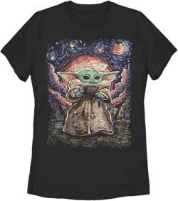 Women's Star Wars: The Mandalorian The Child Starry Night  Graphic Tee Black Large