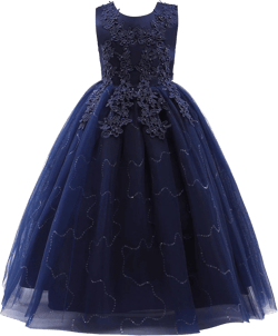 Weileenice Little/Big Girls Lace Bridesmaid Dress Flower Kid Wedding Ball Gown Toddler Princess Pageant Evening Dresses 7-8 Years Navy Blue Embroidery Sequin Tulle - Maxi