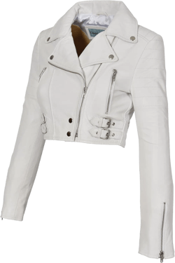 White Leather Womens Biker Jacket Short Cropped Fitted Bolero Bustier Coat Amanda Medium White