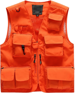 GS SNOWING Men's Mesh Quick-Dry Fishing Vest Outdoor Hunting Climbing Traveling Photography Cargo Waistcoat Medium Orange