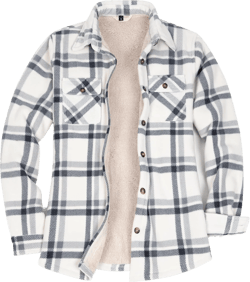 Lisskolo Women Fleece Lined Shirt Jacket with Hand Pockets, Plaid Button Down Sherpa Fleece Shacket Outerwear Flannel Jackets Small Beige