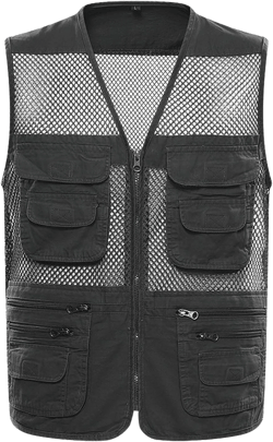 Flygo Mens Mesh Quick Dry Outdoor Work Fishing Travel Photo Vest with Multi Pockets X-Small Style 03 Grey Green