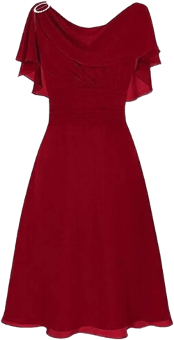 Women's Cold Shoulder Formal Gown for Wedding Guest Bridesmaid Party Dress Short Sleeve Chiffon Cocktail Dress