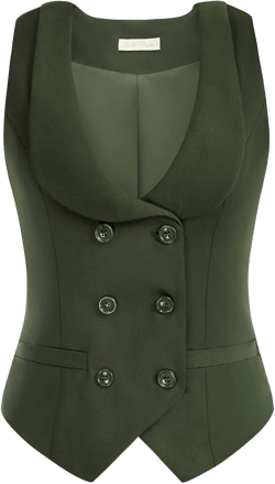 Belle Poque Women Double Breasted Waistcoat Vintage Lapel Collar Vest Coat with 2 Pockets Army Green XX-Large