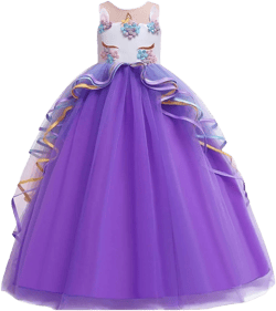 MYRISAM Girl's Unicorn Rainbow Long Tulle Dress Wedding Birthday Princess Carnival Party Performance Dance Pageant Ball Gowns 6-7 Years Purple