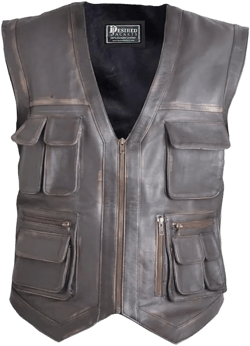 Men's J World's Chris Pratt Owen Grady Brown Vest JW Adventure Chris Pratt Motorcycle Leather Biker Vest 3X-Large Distressed Black
