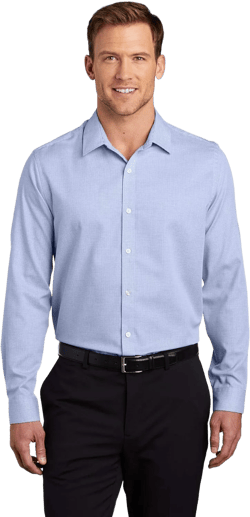 Port Authority Men's Pincheck Easy Care Button-Down Shirt X-Small Blue Horizon/ White