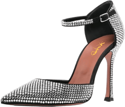 XYD Women D'Orsay Ankle Strap Stiletto Heel Pumps Closed Pointed Toe Bejeweled Rhinestone Studs Sparkling High Heel Ladies Wedding Bridal Party Shoes 13 Black