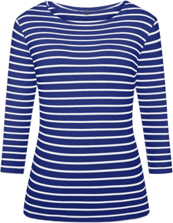 LilyCoco Womens 3/4 Length Sleeve Tops Striped Boatneck Shirt Breton French Cotton Tees Royal Blue Stripe XX-Large