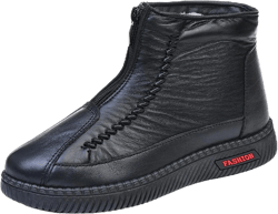 Women's Leather Cotton Snow Boots Winter Warm Fur Lined Waterproof Front Zipper Soft Sole Mama Shoes Slip-on Lightweight Anti-Slip Ankle Booties