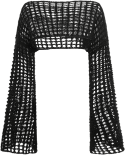 WDIRARA Women's Crochet Crop Tops Shrugs Y2k Hollow Out Sweater Knit Crochet Long Sleeve Crop Tops Small Black Solid