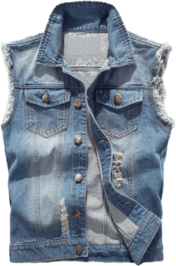 Saukiee Men's Casual Lapel Denim Vest Jacket Vintage Slim Fit Sleeveless Ripped Jeans Vests Small Light Blue