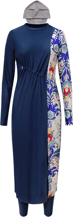 Burkini Split Cover Swimsuit Color-block Print Three-piece Swimsuit
