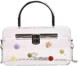 Women's Transparent Box Chain Square Handbag, Vintage Pebbles Acrylic Evening Tote, Clear Crossbody Purse Stadium Approved: Handbags: Amazon.com