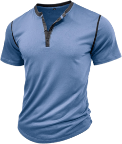 Mens Short Sleeve Shirts Casual Cotton Henley Shirts Slim Fit Summer Classic T-Shirts XX-Large Blue
