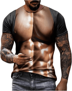 Men's 3D Muscle Printed T-Shirts Funny Fake Abs Graphic Tees Shirts Summer Short Sleeve Tshirts Novelty Tops 4X-Large Black