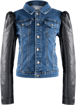 Pleather Mutton Sleeve Denim Jacket