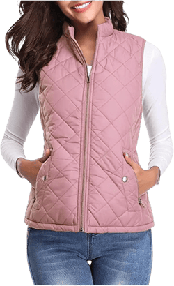 Mzkdieey Puffer Vest Women Sleeveless Winter Outerwear Zip Up Quilted Coat Warm Lightweight Stand Collar Down with Pockets Large Pink