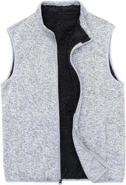 Bonnroth Mens Full Zip Sweater Fleece Vest, Sherpa Lined Stand Collar Vests with Pocket Large Light Gray Heather