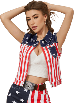 OeyFnbmO Women Vest Sleeveless Jean Jacket Denim Print Vest