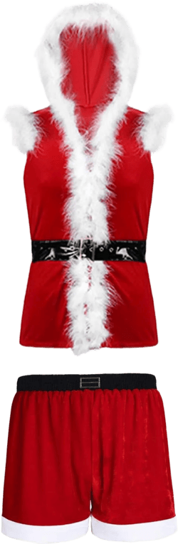 Hedmy Men's Muscles Santa Claus Costume Hodded Waistcaot Vest with Boxer Shorts for Christmas Party Red Medium