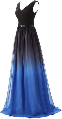 Kivary® Black V Neck Sash Gradient Ombre Chiffon Long Formal Prom Evening Dresses 18 Plus Black Blue