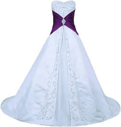 Women's Elegant Embroidery Satin A-line Colorblock Wedding Dress Bridal Gowns 6 White & Purple