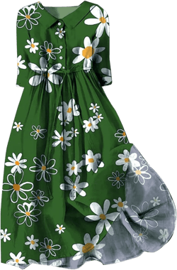 Womens Fashion Floral Print Swing Dress Summer Chiffon Dresses Short Sleeve Lapel Button Elegant A-Line Dress