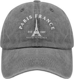 Paris France Eiffel Tower Travel in France hat Mens Vintage Cotton Washed Baseball Caps Adjustable Pigment Gray