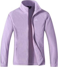 GIMECEN Women's Lightweight Full Zip Soft Polar Fleece Jacket Outdoor Recreation Coat With Zipper Pockets 3X-Large Light Purple