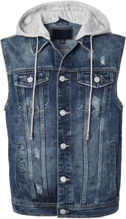 URBANJ Men's Hooded Denim Vest Sleeveless Jean Jacket